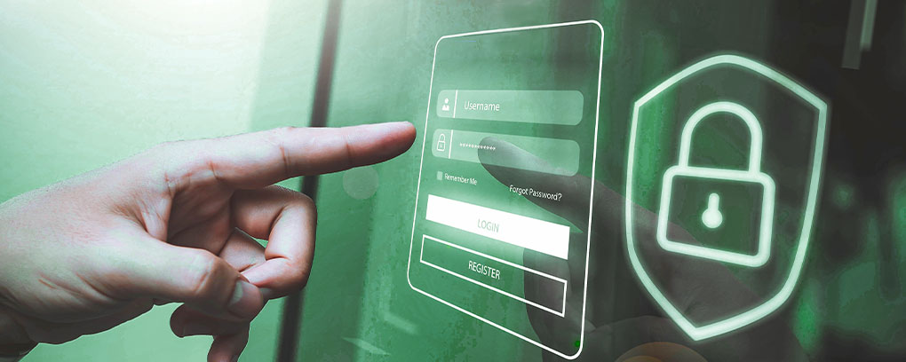 pointing finger at touchscreen displaying user security lock key identity password entry